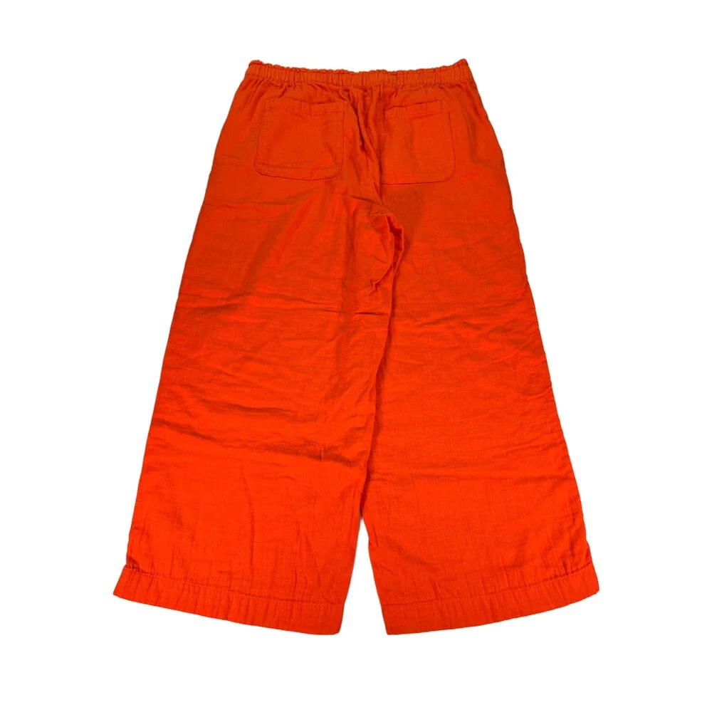 Old Navy Women's Orange High Rise Crinkle Gauze Wide Leg Pull On Ankle Pants - L
